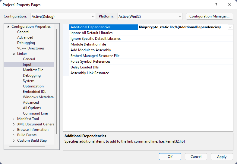 Adding a static library to the solution