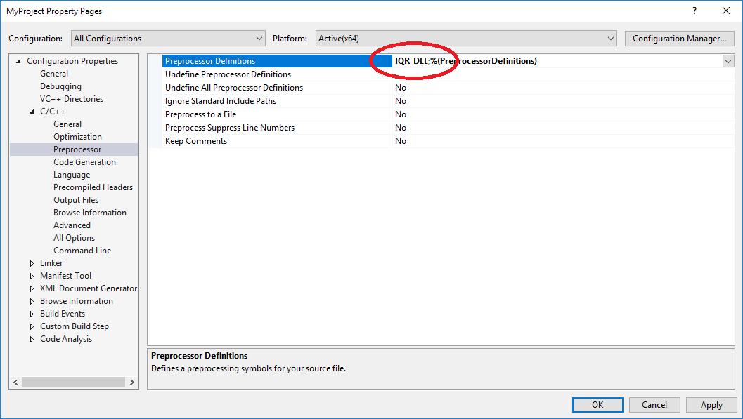 Adding IQR_DLL to preprocessor definitions